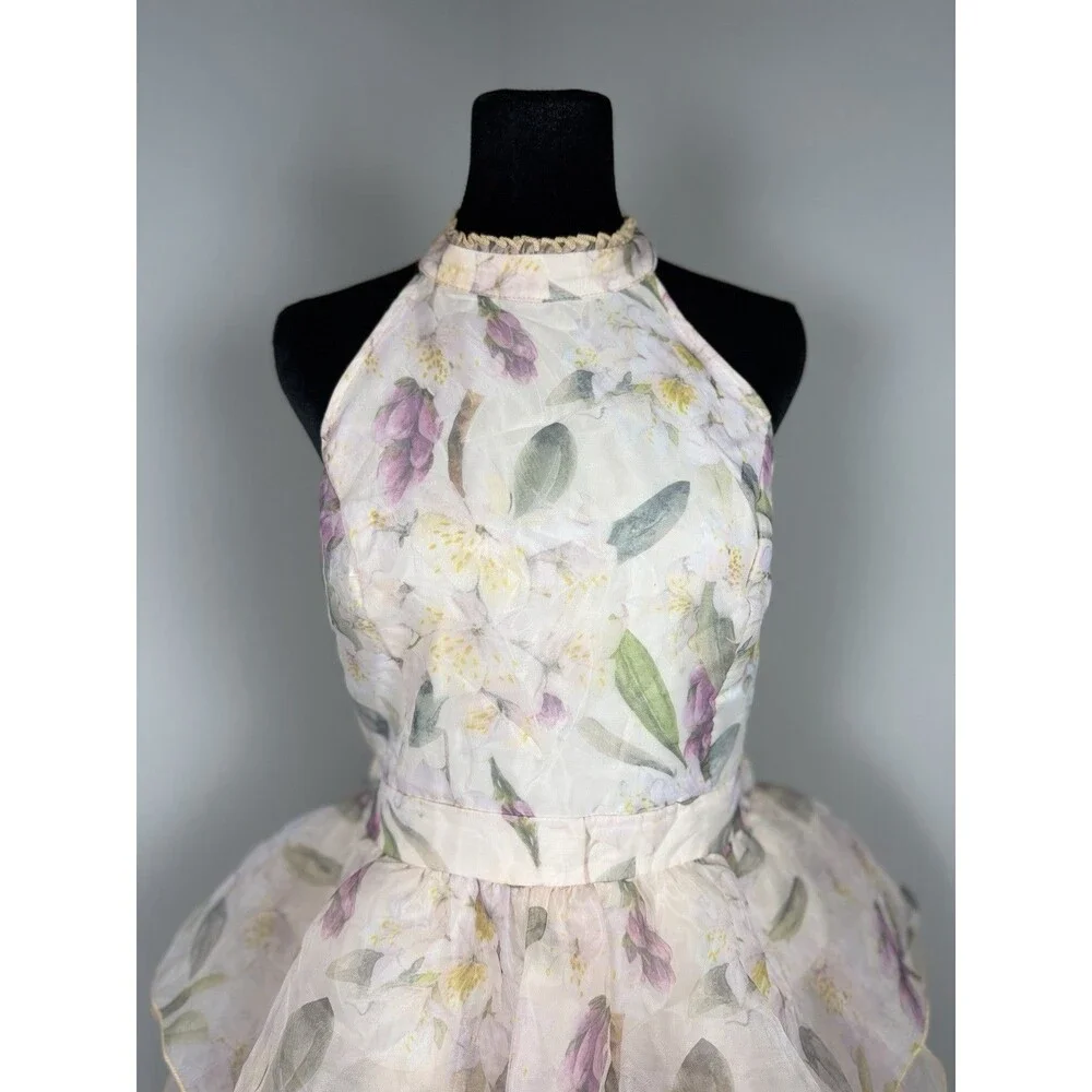 Arose Studio Danna Floral Print Halter Mini Dress Tiered Ruffle Size Large - Picture 4 of 16